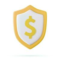 3d or bouclier avec dollar signe. argent sécurité , assurance, affaires et la finance concept. vecteur illustration