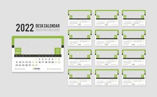 modèle de calendrier de bureau prêt à imprimer pour l'année 2022, calendrier de bureau mensuel de bureau 2022 la semaine commence le lundi, planificateur annuel vecteur