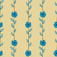 vecteur modèle avec bleu lames de herbe et fleurs, printemps graminées, brindilles avec feuilles dans dessiné à la main style sur une blanc Contexte. botanique illustration pour tissus, cadeau emballage, Vêtements