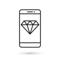 icône du design plat de téléphone portable avec signe de pierres précieuses de diamant. vecteur