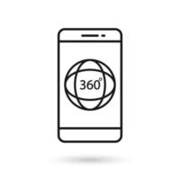 icône de conception plate de téléphone portable avec signe d'angle de rotation 360 degrés. vecteur