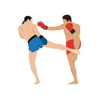 kickboxing lutte, martial art. donner un coup boxe combattants. combat sport correspondre. boxeurs lutte tournoi. Hommes les athlètes dans bataille concours. vecteur