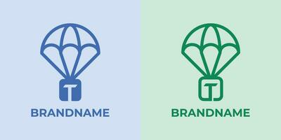 initiale t largage logo ensemble, génial pour affaires en relation à largage ou parachutes avec t initiale vecteur