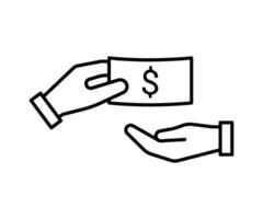 main donner argent, ligne icône. main en portant dollar. fraude et corruption. vecteur illustration