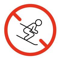 interdit patinage sur ski pour personnes, ligne icône. symbole de la personne sur ski sur Montagne interdit. vecteur signe