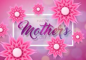 Carte de voeux bonne fête des mères avec fleur sur fond rose. Modèle de Vector Celebration Illustration avec un design typographique pour la bannière, flyer, invitation, brochure, affiche.