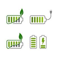 batterie avec illustration de conception d'icône de vecteur de feuille