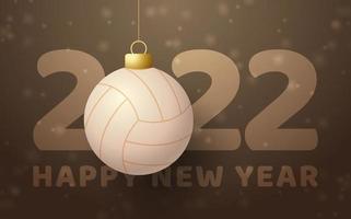 2022 bonne année. carte de voeux de sport avec un ballon de volley-ball sur le fond marron de luxe. illustration vectorielle. vecteur