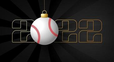 2022 bonne année. carte de voeux de sport avec balle de baseball dorée sur fond de luxe. illustration vectorielle. vecteur