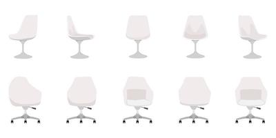 jolies chaises de bureau modernes et de différentes formes et tailles en plein air avec différentes poses de couleur blanche vecteur