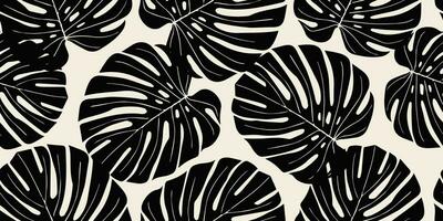 monstera feuille sans couture modèle. main tiré tropical feuilles. moderne impression dans noir et blanc couleur. Naturel ornements pour textile, tissu, fond d'écran, Accueil décor, Contexte. vecteur