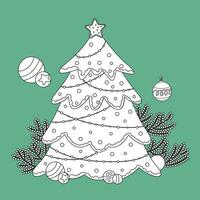 Noël arbre dessin animé numérique timbre contour vecteur