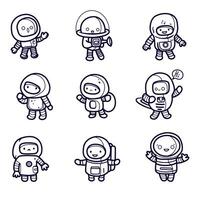 mignonne dessin animé espace ensemble de astronaute isolé sur une Contexte vecteur