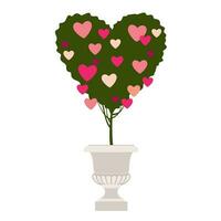 romantique en forme de coeur arbre avec valentines. une mis en pot arbre décoré avec valentines. illustré vecteur clipart.