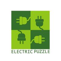 vert puzzle câble électrique Jeu logo concept conception vecteur illustration