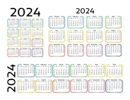 ensemble de Trois calendriers pour 2024 dans différent formes isolé sur une blanc Contexte. dimanche à lundi, affaires modèle. vecteur illustration