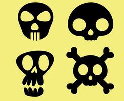 crânes, objets noirs, signes, symboles, vecteur, illustration, résumé, à, fond jaune vecteur