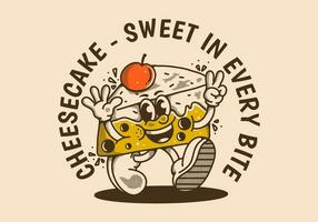 cheesecake, sucré dans chaque mordre. mascotte personnage illustration de en marchant cheesecake vecteur