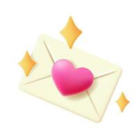 3d courrier enveloppe icône avec rose cœur isolé sur une blanc Contexte. vecteur