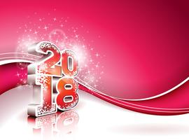 Vector bonne année 2018 Illustration sur fond rouge brillant avec un nombre 3d. Conception de vacances pour carte de voeux Premium, invitation à la fête ou bannière promotionnelle.