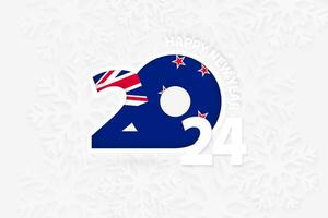 Nouveau année 2024 pour Nouveau zélande sur flocon de neige Contexte. vecteur