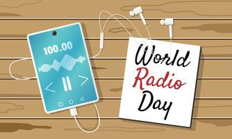 monde radio journée affiche avec diffusion radio sur téléphone intelligent vecteur
