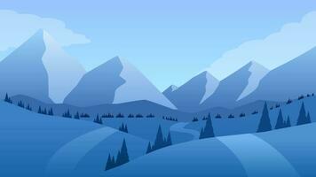 neigeux Montagne paysage vecteur illustration. paysage de chemin à le Montagne dans le du froid saison. hiver Montagne paysage pour arrière-plan, fond d'écran ou illustration