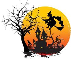 conception effrayante de site de soleil d'halloween avec des citrouilles et des chauves-souris de maison hantée de sorcière vecteur