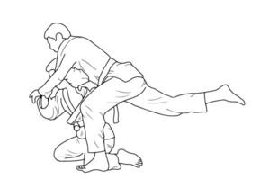 ligne dessin de deux Jeune sportif judoka combattant. judaïsme, judoka, athlète, duel, lutte, judo vecteur