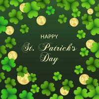 St. jour de patrick, fond vert foncé avec des feuilles de trèfle et des pièces d'or. carte postale, bannière, affiche, vecteur