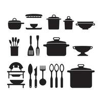 une noir silhouette cuisine symbole ensemble vecteur