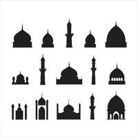 une noir silhouette mosquée symbole ensemble vecteur