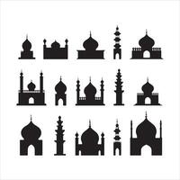 une noir silhouette mosquée symbole ensemble vecteur