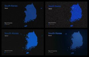 Créatif carte ensemble de 4 modes de Sud Corée. Capitale séoul. capital. monde des pays vecteur Plans série. noir