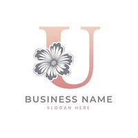 u lettre logo avec fleur. floral u logo féminin luxe logo conception vecteur