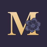 floral alphabet m logo avec fleur. initiale lettre m logo modèle vecteur