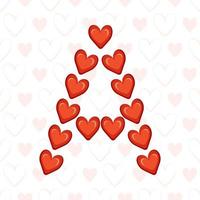 lettre a de coeurs rouges sur un modèle sans couture avec symbole d'amour. police ou décoration festive pour la saint-valentin, le mariage, les vacances et le design vecteur