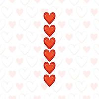 lettre i de coeurs rouges sur modèle sans couture avec symbole de l'amour. police ou décoration festive pour la saint-valentin, le mariage, les vacances et le design vecteur