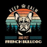 garder calme et animal de compagnie français bouledogue citations T-shirt conception vecteur