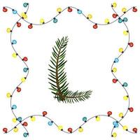 lettre l de branches vertes d'arbres de Noël. police festive et cadre de guirlande, symbole de bonne année et de noël, signe de l'alphabet vecteur