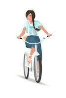 mignonne content Jeune femme sur vélo concept. en bonne santé mode de vie. en bonne santé mode de vie. adorable femelle cycliste. vecteur illustration.
