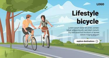 concept de atterrissage pages sur en bonne santé mode de vie. une famille équitation une bicyclette dans le ville parc vecteur