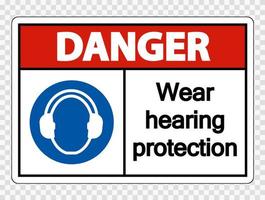 danger porter une protection auditive sur fond transparent vecteur