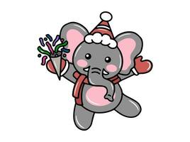 l'éléphant dessin animé avec Père Noël chapeau Noël vecteur