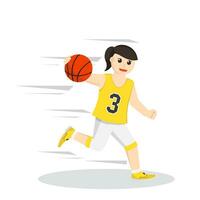 basketball joueur fille fonctionnement et dribble Balle vecteur