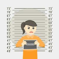 prisonnier femme pose mugshot conception personnage sur blanc Contexte vecteur