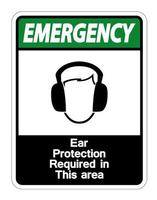 Protection auditive d'urgence requise dans cette zone symbole signe sur fond blanc, illustration vectorielle vecteur