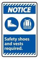 Avis sign chaussures de sécurité et gilet requis avec symboles ppe sur fond blanc, vector illustration