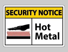 Avis de sécurité signe de symbole de métal chaud isolé sur fond blanc vecteur