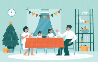 Parents et les enfants bavarder Heureusement à le de fête table vecteur